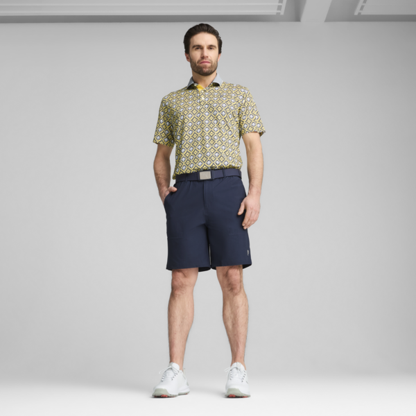 PUMA x PALM TREE CREW Tile Golf Polo Men, Red Fire-Sunny Yellow, large-ZAF