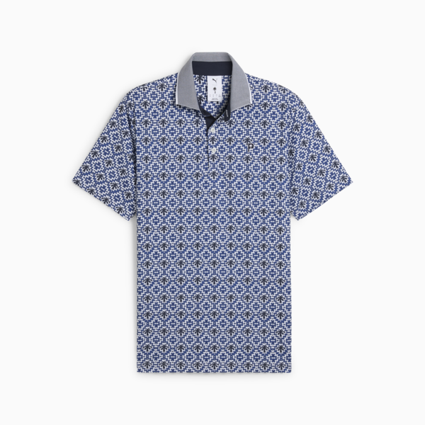 PUMA x PALM TREE CREW Tile Golf Polo Men, White Glow-Deep Navy, large-ZAF