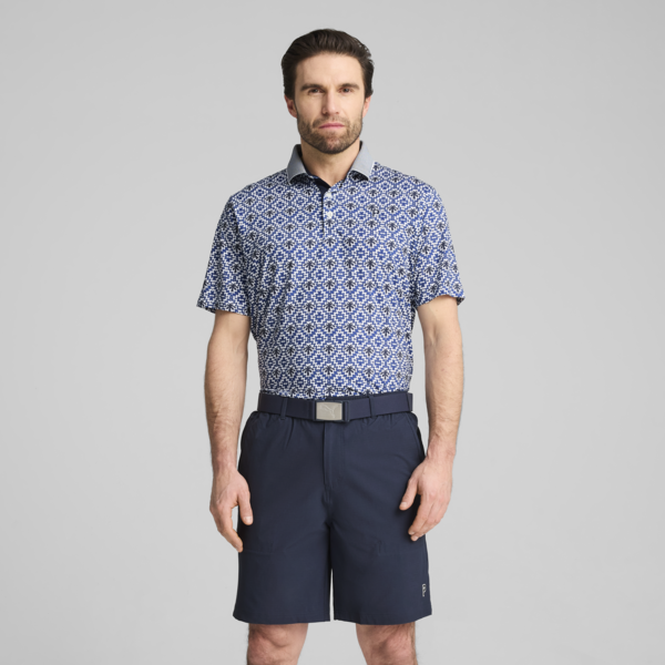 PUMA x PALM TREE CREW Tile Golf Polo Men, White Glow-Deep Navy, large-ZAF
