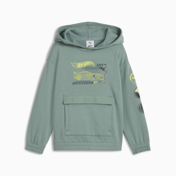Sudadera holgado PUMA x HOT WHEELS para niños, Green Moon, large-MEX