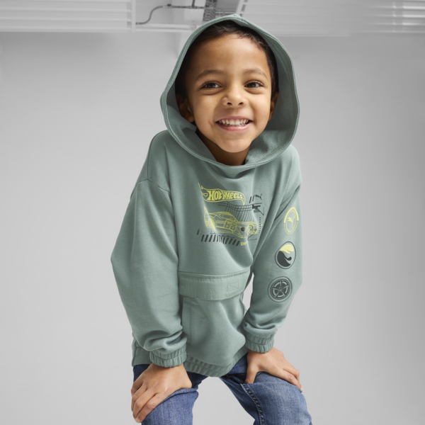 Sudadera holgado PUMA x HOT WHEELS para niños, Green Moon, large-MEX