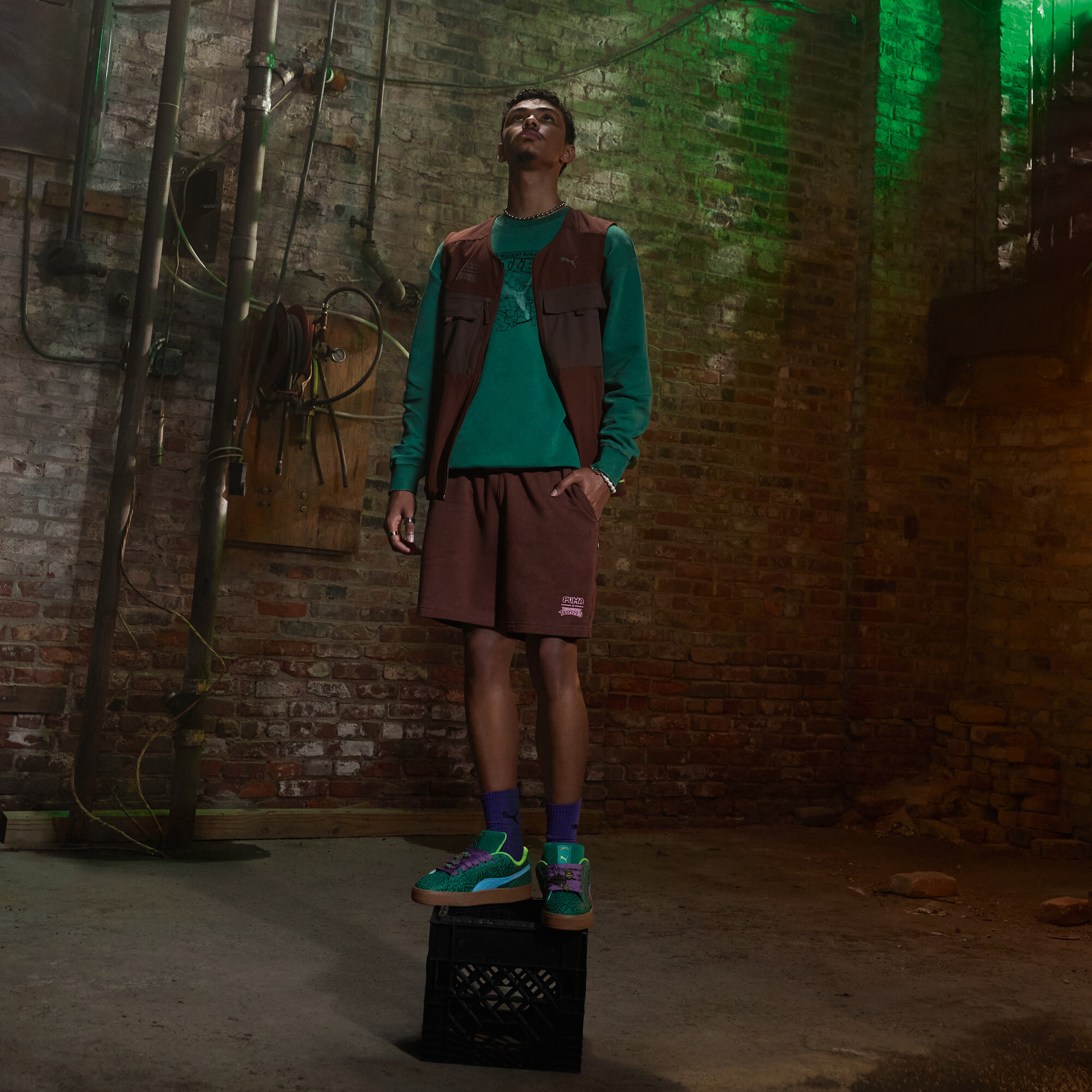 PUMA x TMNT Relaxed top met ronde hals met print, Vine