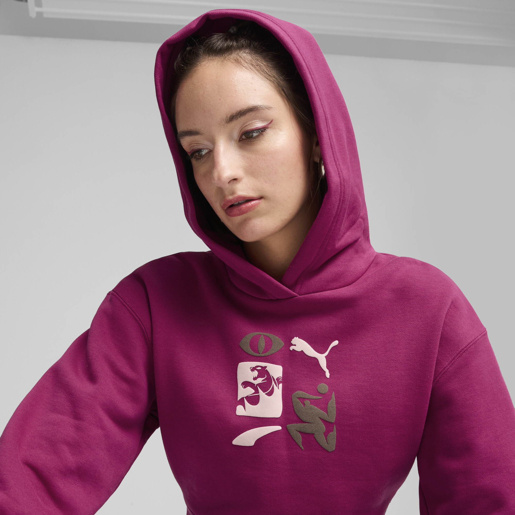 Women's Puma CLASSICS Artisanal Hoodie, Pink, Size S, Clothing