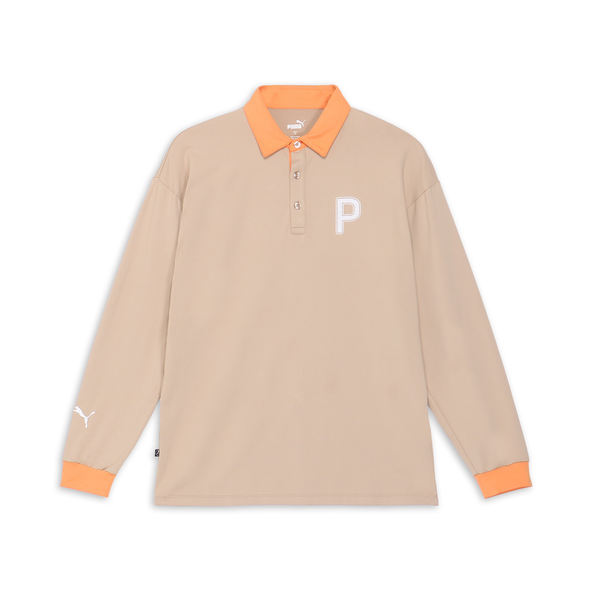 商品情報PUMA GOLFコレクションより、襟と袖口のカラーがデザインのアクセントになったゴルフ用の長袖ポロシャツです。左胸には「Ｐ」ロゴを配置しています。独自の吸水速乾機能dryCELLテクノロジー
