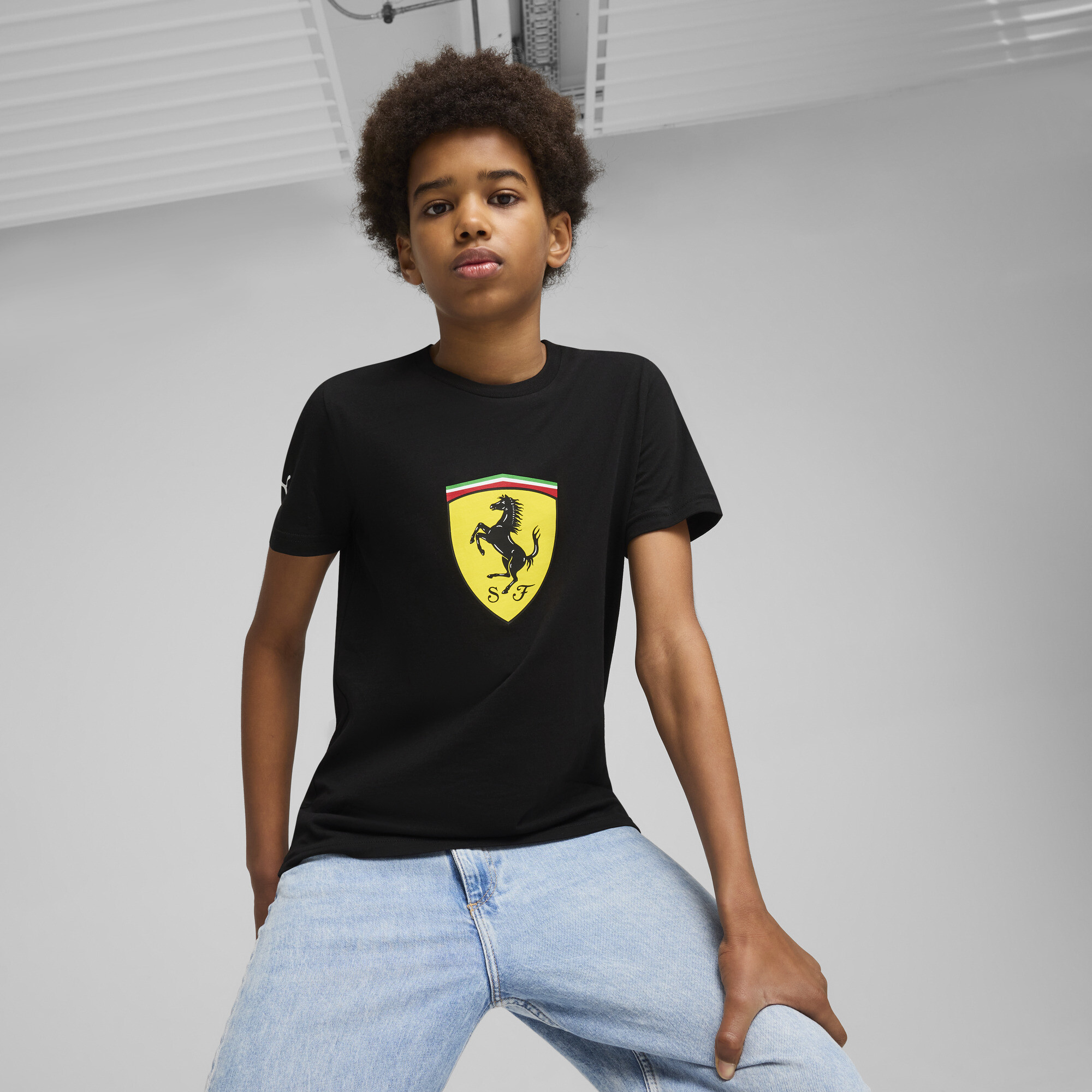 Puma Scuderia Ferrari HP Race Colored Big Shield T-Shirt Teenager Für Für Kinder | Mit Logo Print | Black | Größe: 15-16...