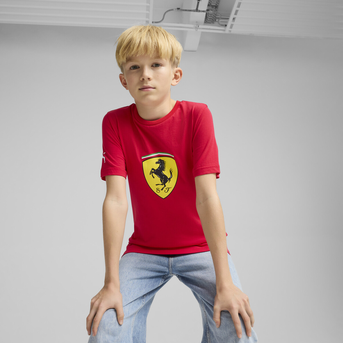 Scuderia Ferrari HP Race Colored Big Shield T-Shirt Youth in Rosso Corsa by PUMA, 13-14Y