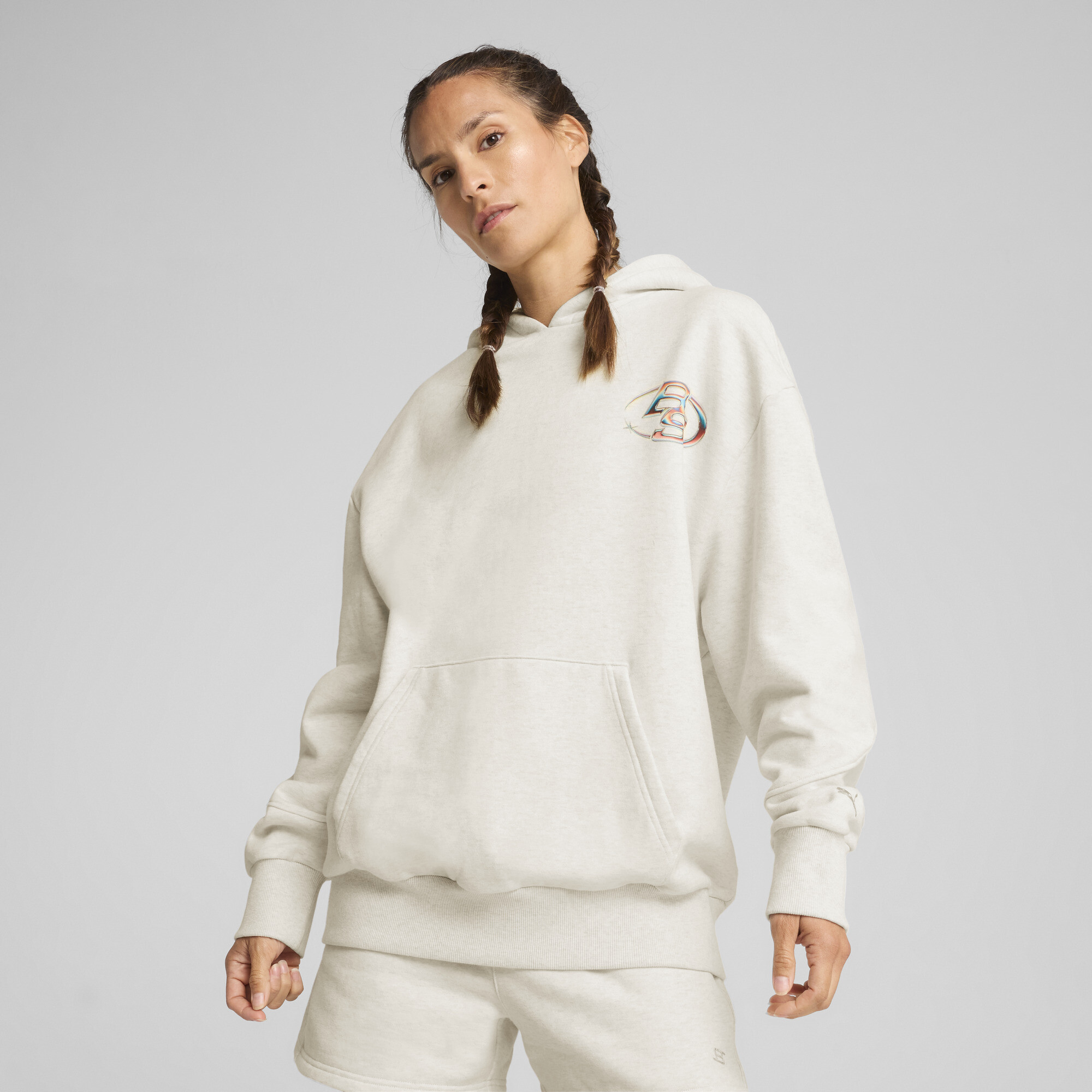 Puma Stewie Prism Basketball-Hoodie Damen | Mit Plain | Vapor Gray Heather | Größe: XL