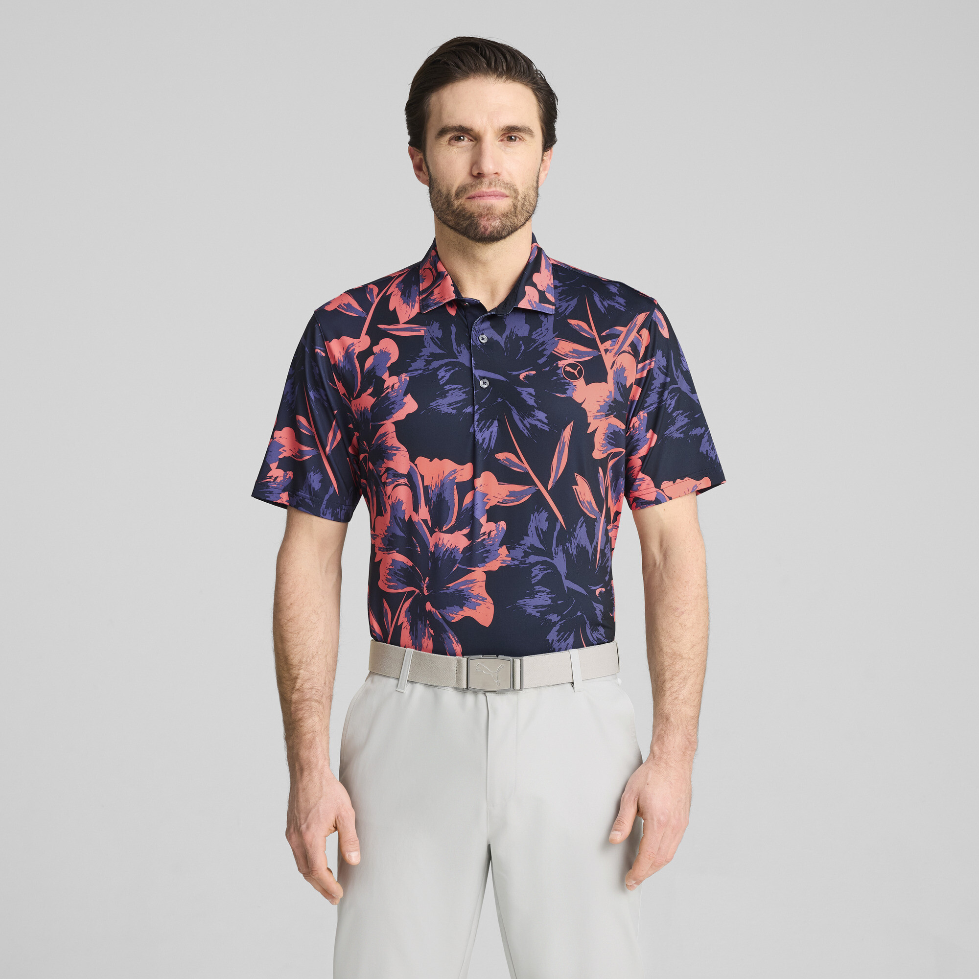 Puma MATTR Broken Flower Golf Polo Herren | Mit Floral | Deep Navy/Peach Frost | Größe: XL