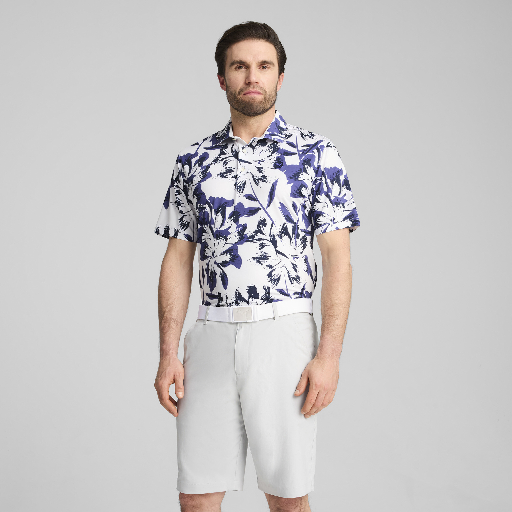 Puma MATTR Broken Flower Golf Polo Herren | Mit Floral | White Glow/Blue Crystal | Größe: L