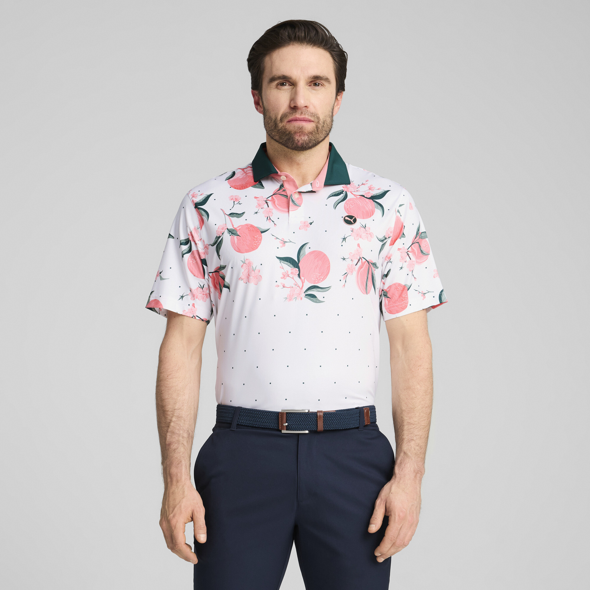 Puma MATTR Freshly Picked Golf Polo Herren | Mit Floral | White Glow/Pink Fruit | Größe: 4XL