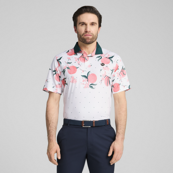 MATTR Freshly Picked Golf Polo Men, White Glow-Pink Fruit, large-ZAF