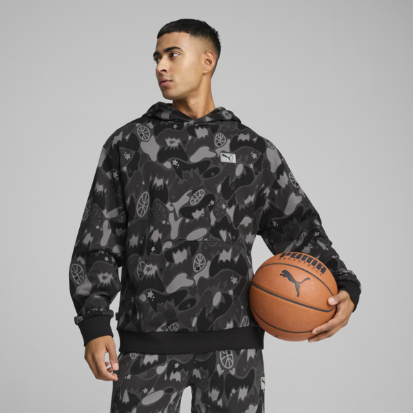 Dress Code Camo Basketball Hoodie Men, PUMA Black-AOP, large-MEX