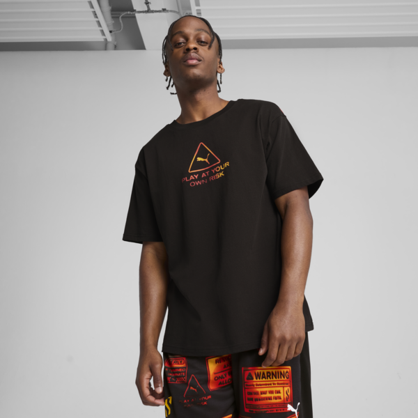 Scoot Caution Boxy Basketball Tee Men, PUMA Black, large-ZAF