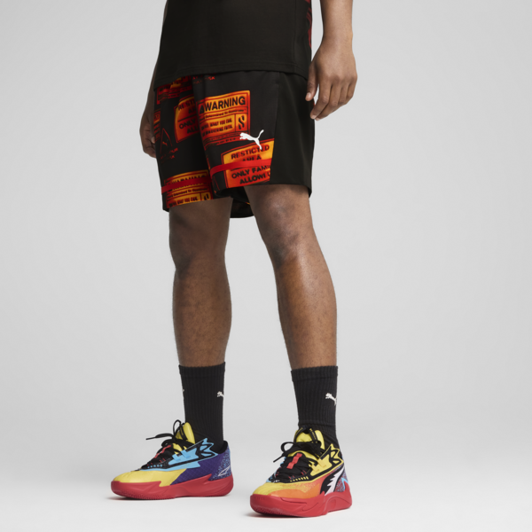 Scoot Caution All Jaws Basketball Shorts Men, PUMA Black-AOP, large-ZAF