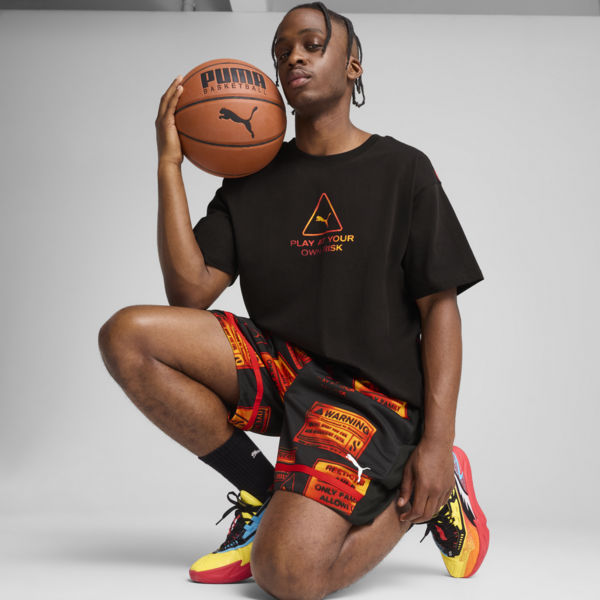 Scoot Caution All Jaws Basketball Shorts Men, PUMA Black-AOP, large-ZAF