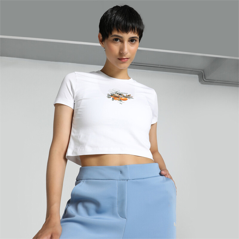 Women's PUMA GRAPHICS Fruity Crop Tee in White size S