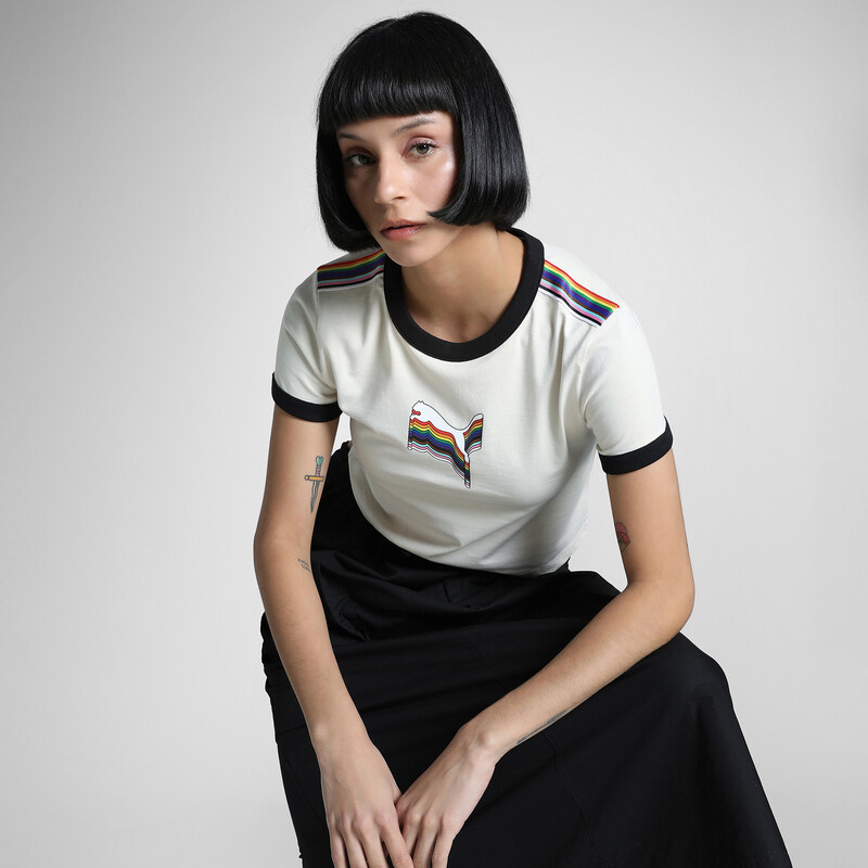 Women's PUMA EQUAL LOVE CONFEDERATION Graphic Slim Fit Crop Tee