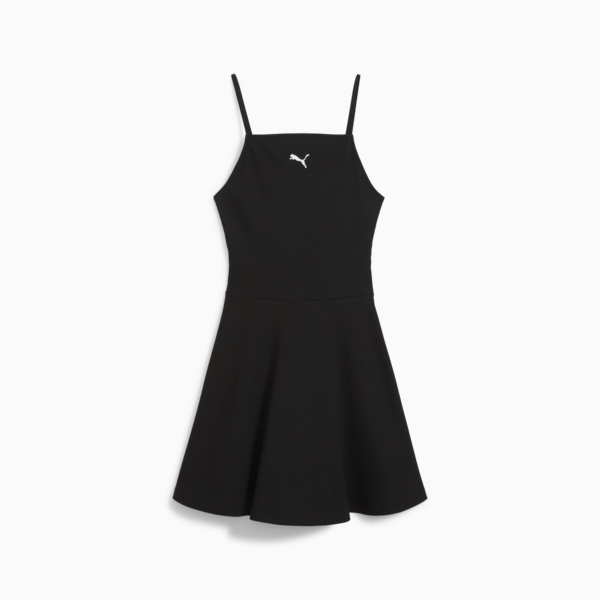 WARDROBE ESS Ribbed Flared Short Dress Women, PUMA Black, large-MEX