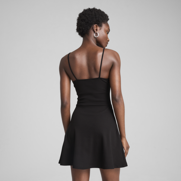 WARDROBE ESS Ribbed Flared Short Dress Women, PUMA Black, large-MEX