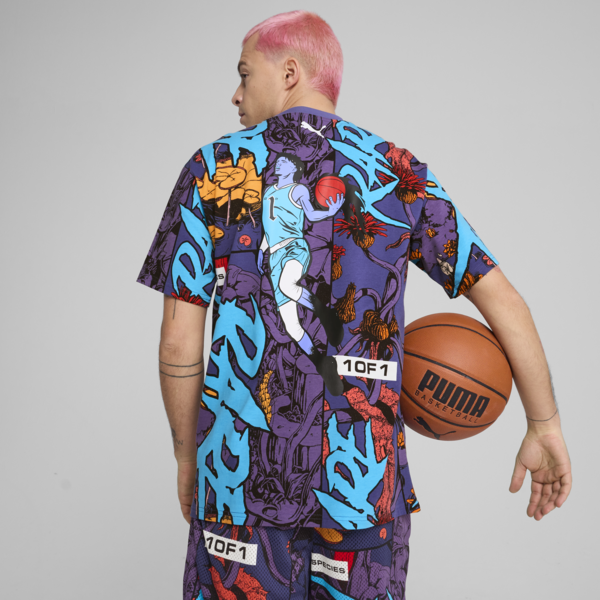 Remera de básquet estampada Melo Phoenix para hombre, Blue Crystal-AOP, large-ARG