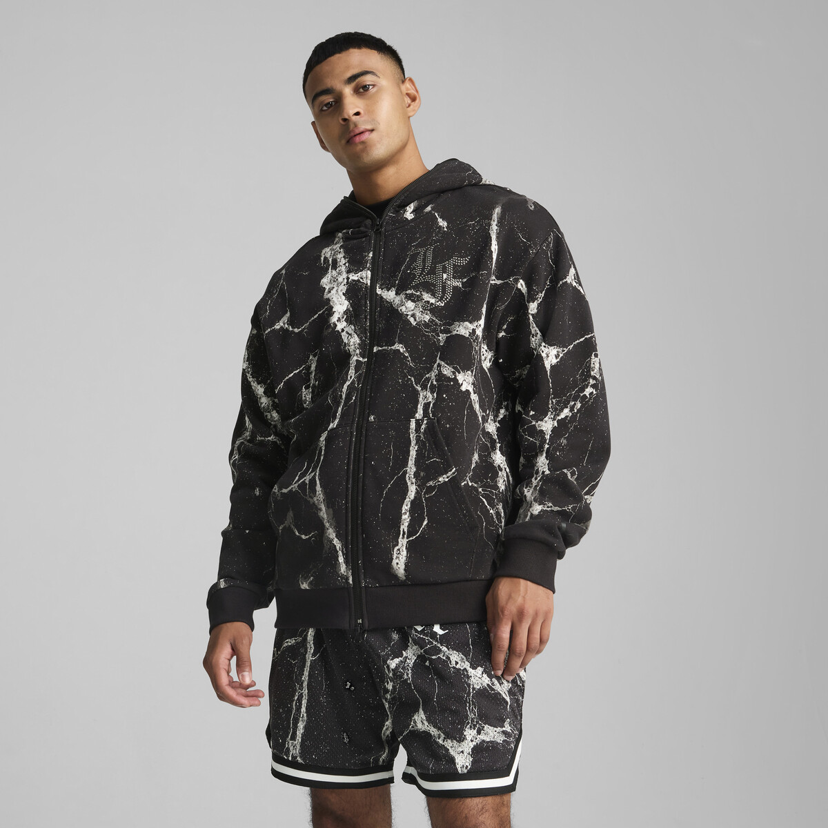 PUMA HOOPS x LAFRANCÉ Written in Chrome Hoodie Men Black/White Aop, XS