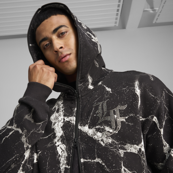 Sudadera PUMA HOOPS x LAFRANCÉ Written in Chrome para hombre, PUMA Black-Puma White AOP, large-MEX