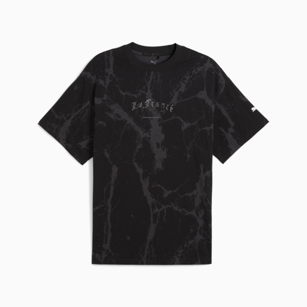 Playera PUMA HOOPS x LAFRANCÉ Written in Chrome Marble, PUMA Black-Flat Medium Gray AOP, large-MEX