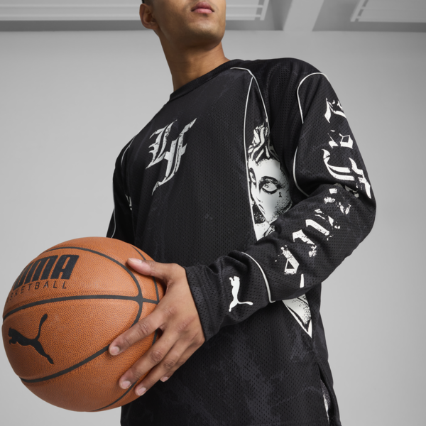 Playera PUMA HOOPS x LAFRANCÉ Written in Chrome para hombre, PUMA Black-Flat Medium Gray AOP, large-MEX
