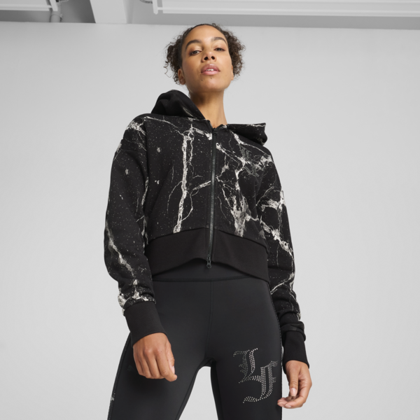 Campera PUMA HOOPS x LAFRANCÉ Written in Chrome para mujer, PUMA Black-Puma White AOP, large-ARG