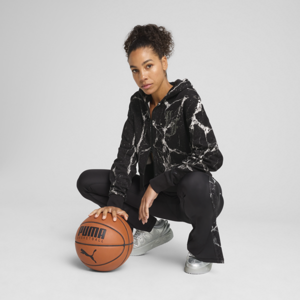 Campera PUMA HOOPS x LAFRANCÉ Written in Chrome para mujer, PUMA Black-Puma White AOP, large-ARG
