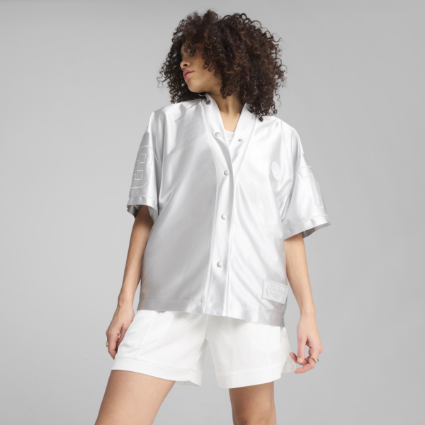 Jer-She Baseball-Inspired Jersey Women, Feather Gray, large-MEX