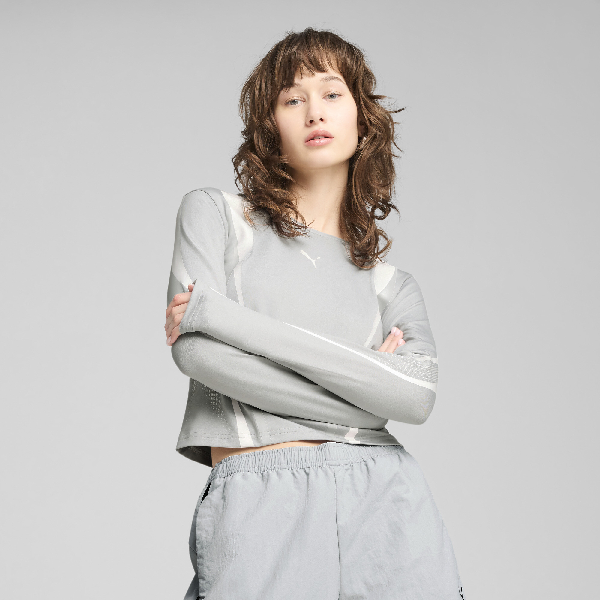 Puma DARE TO Longsleeve mit Grafik Damen | Mit Plain | Flat Light Gray | Größe: S