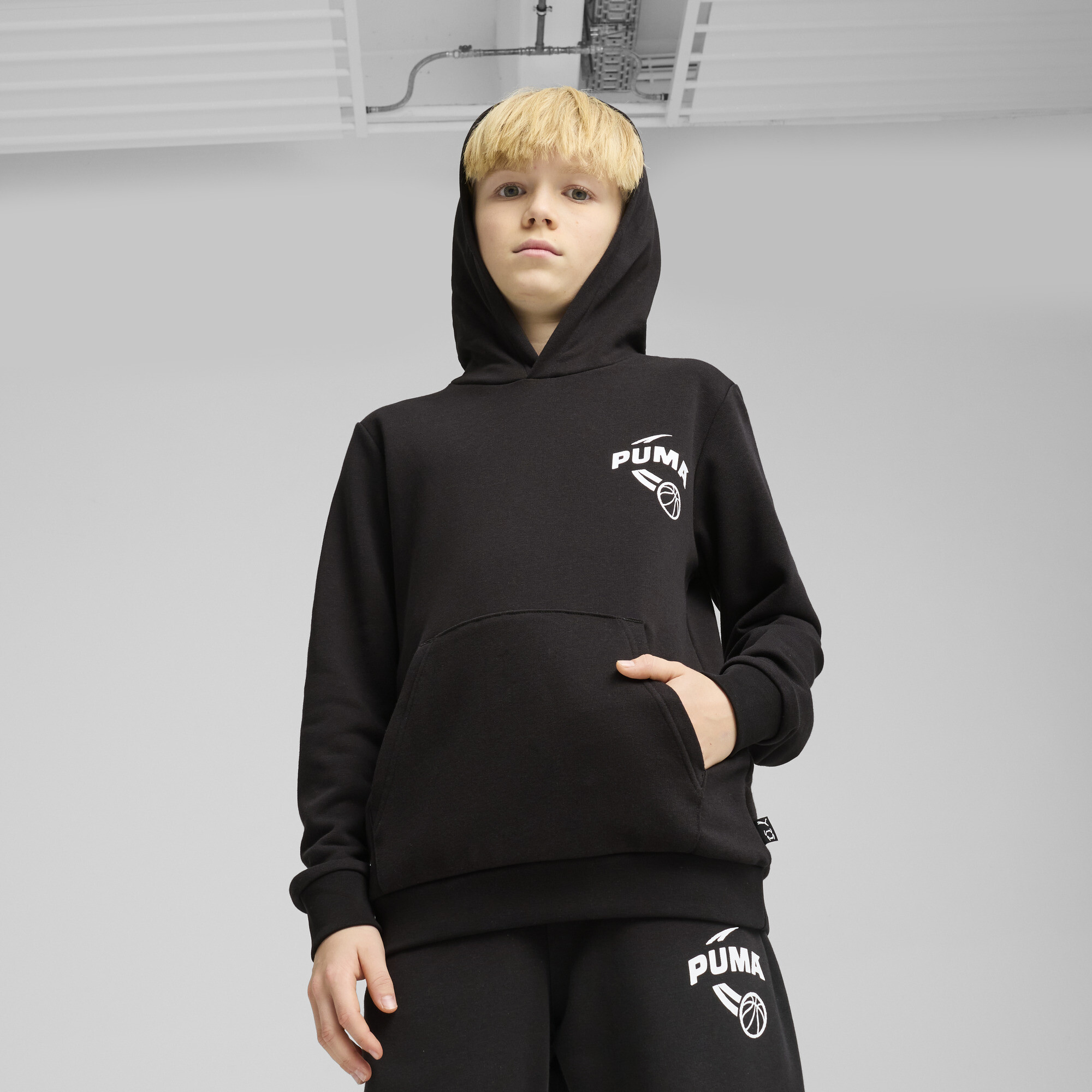 PUMA Posterize Basketball Big Kids' Hoodie in Black, Size XL