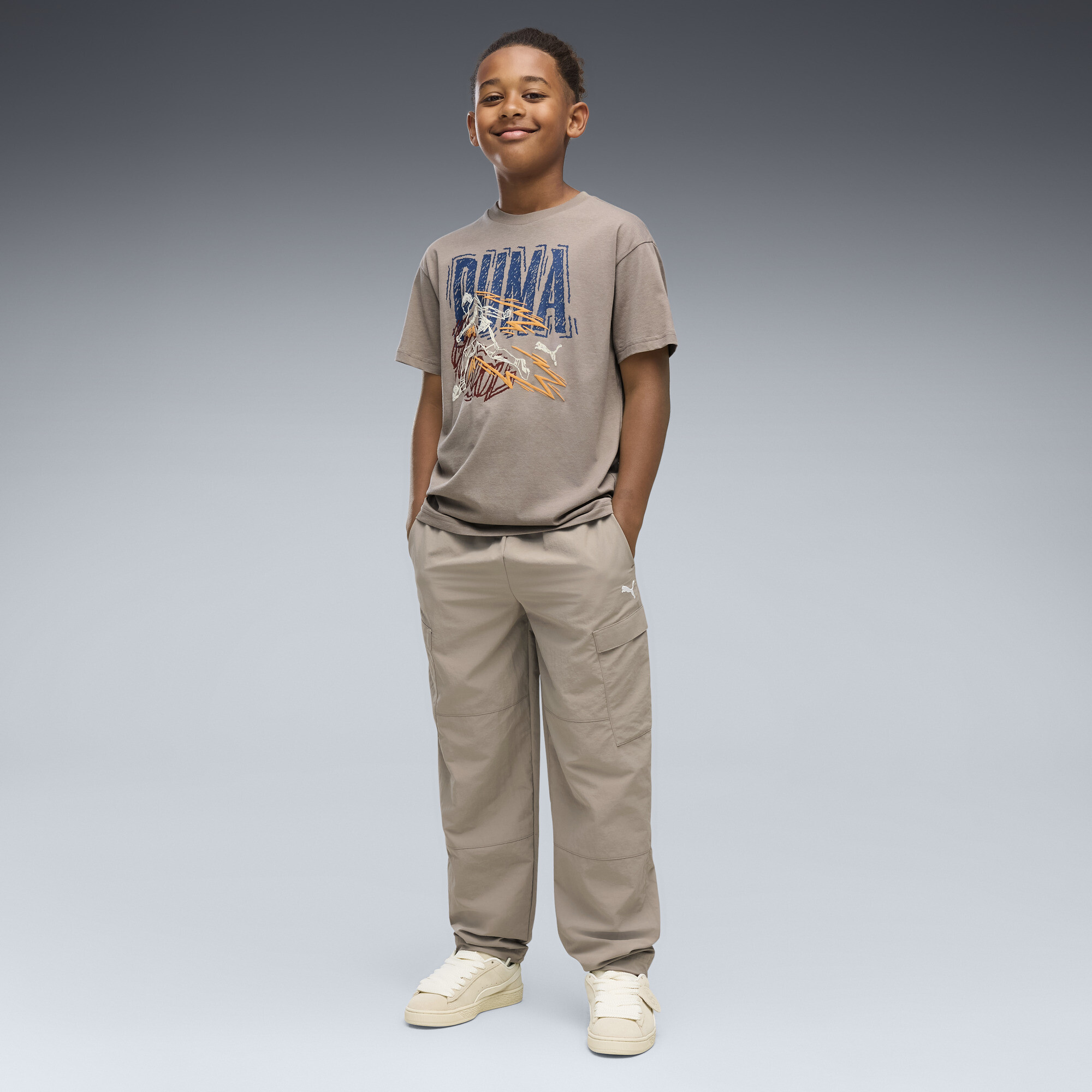 PUMA Wardrobe Essentials Big Kids' Relaxed Cargo Pants in Beige, Size XL