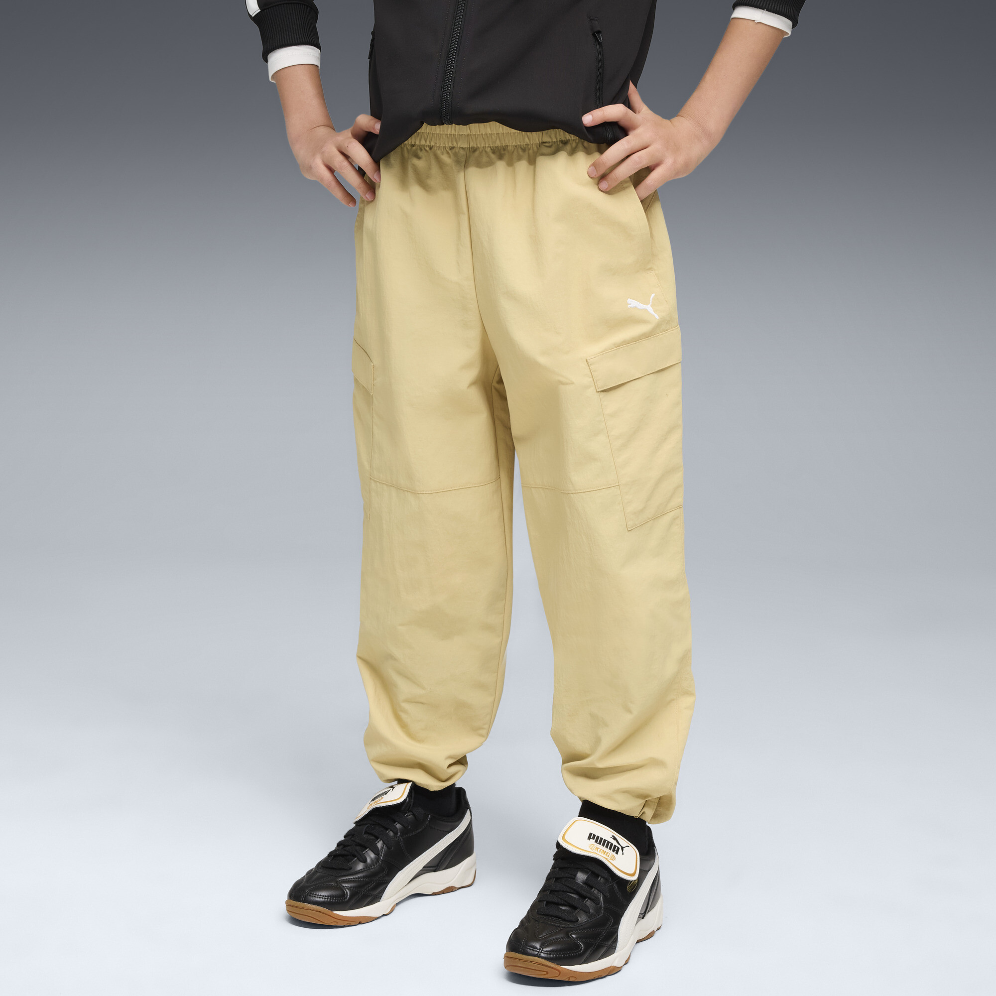 PUMA Wardrobe Essentials Big Kids' Relaxed Cargo Pants in Black, Size XL