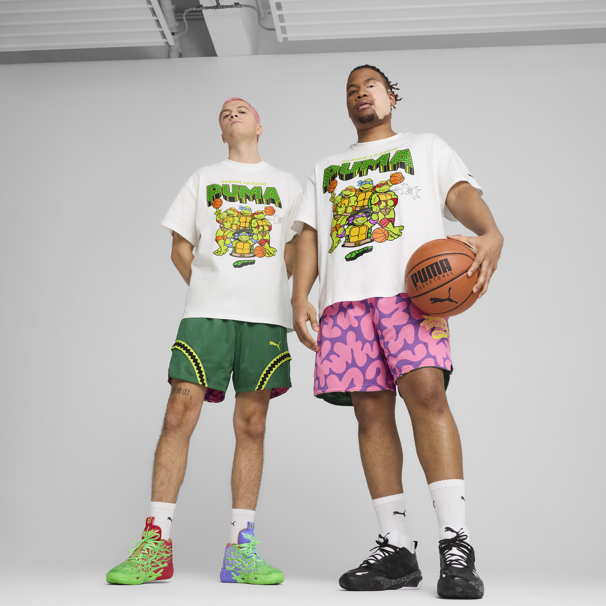 Puma x TMNT Wendbare Basketballshorts Herren | Mit Colorful | Vine/Ultra Violet/Fast Pink | Größe: L