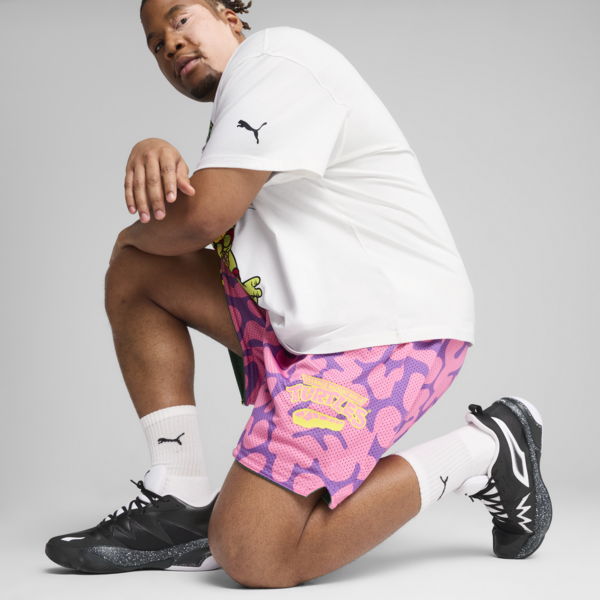 Shorts reversibles PUMA HOOPS x TORTUGAS NINJA para hombre, Vine-Ultra Violet-Fast Pink, large-ARG