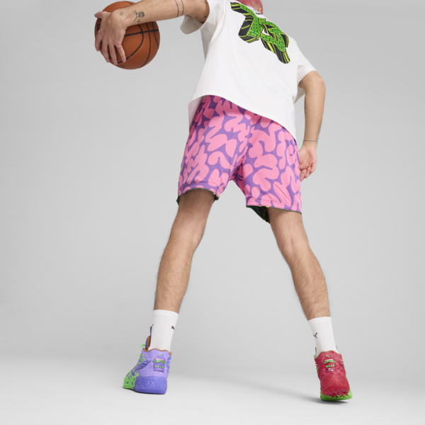 Shorts reversibles PUMA HOOPS x TORTUGAS NINJA para hombre, Vine-Ultra Violet-Fast Pink, large-ARG