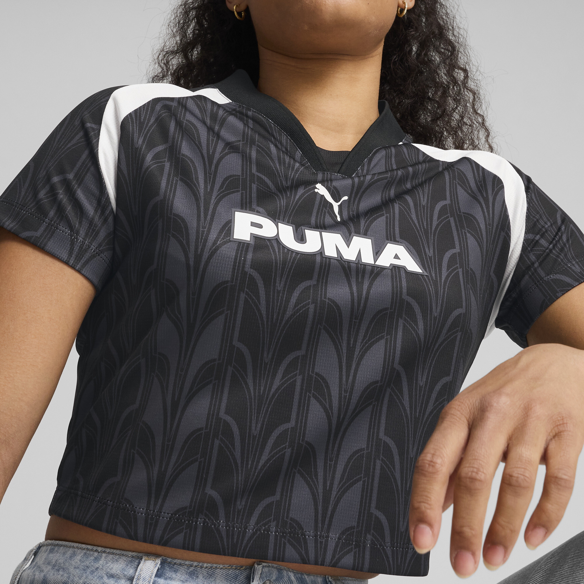 Women's PUMA FOOTBALL JERSEY Baby T-Shirt Women In Black, Size Small