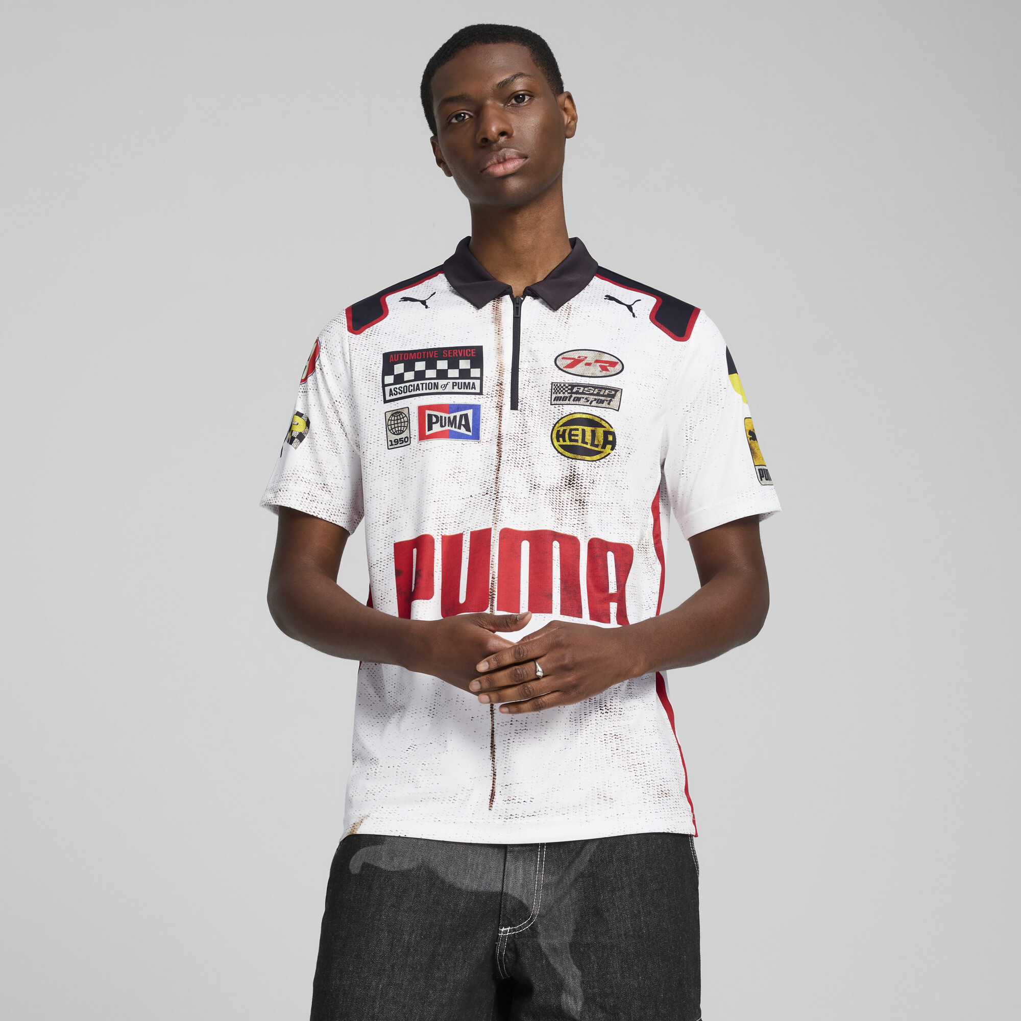 A$AP ROCKY X Puma Team Zip Polo T-Shirt, White T-Shirt, Size XS T-Shirt, Clothing