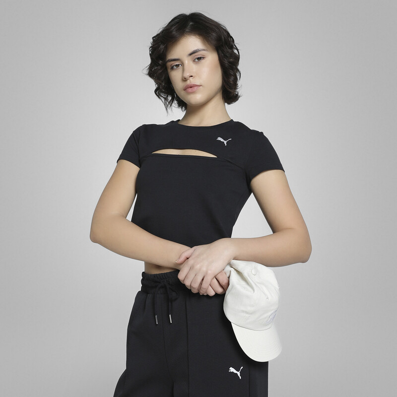 

Women's PUMA WARDROBE Essentials Slim Fit Cut-Out Crop Tee