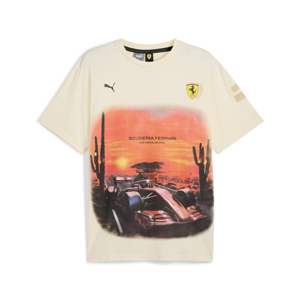 Puma X Ferrari Race Desert Sun Long Sleeve Cotton Graphic T-shirt In Alpine Snow