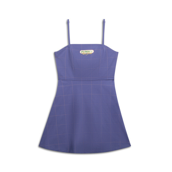 Puma Wardrobe Ess Bright Lights Nyc Women's Flared Short Dress In Blue Crystal