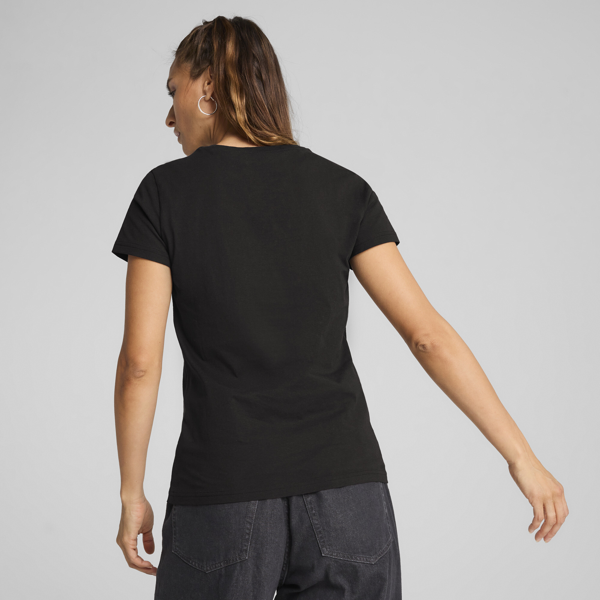 PUMA ESS Metallic No. 1 Logo T-shirt voor Dames, Zwart/Zilver, Maat L thumbnail 5