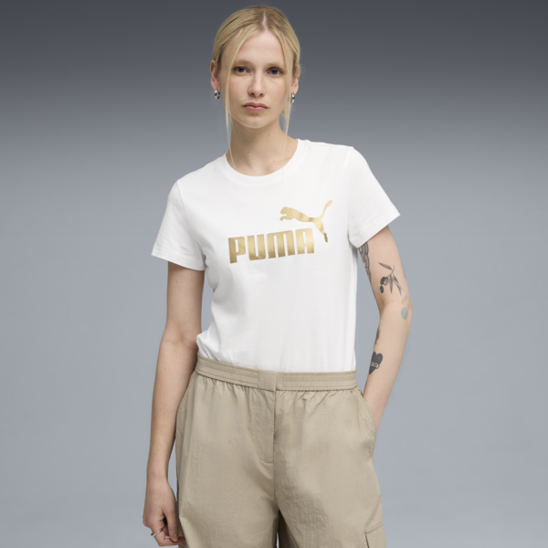 ESS METALLIC No. 1 Logo Tee Women, PUMA White-metallic gold, large-MEX