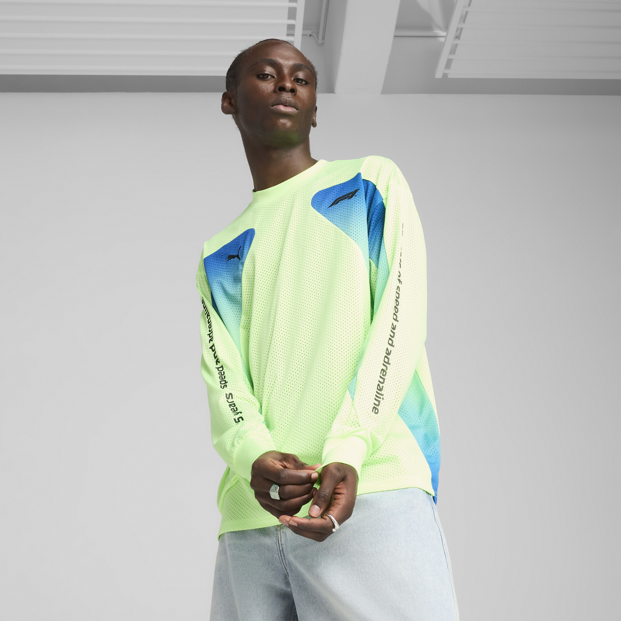 Puma F1 Oversized Racing Long Sleeve Tee In Speed Green, Men's At Urban Outfitters In Green