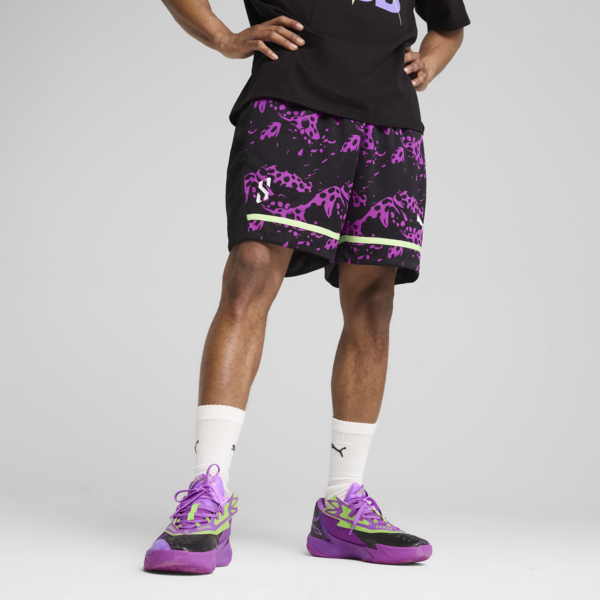 Scoot Purple Lab Men's Basketball Shorts, PUMA Black-Lavender Alert-Pure Magenta, large-ZAF