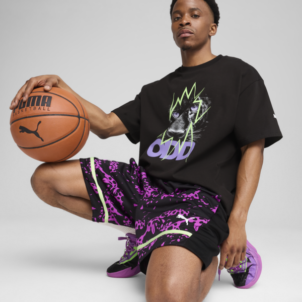 Scoot Purple Lab Men's Basketball Shorts, PUMA Black-Lavender Alert-Pure Magenta, large-ZAF