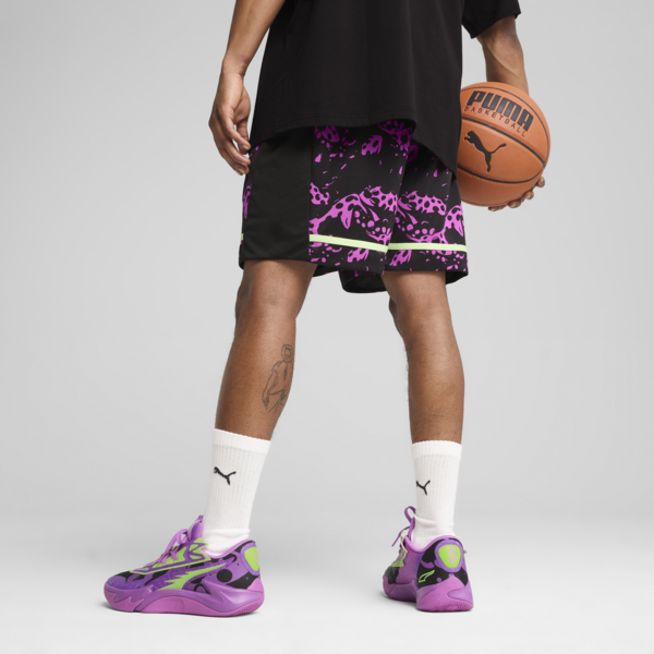 Scoot Purple Lab Men's Basketball Shorts, PUMA Black-Lavender Alert-Pure Magenta, large-ZAF
