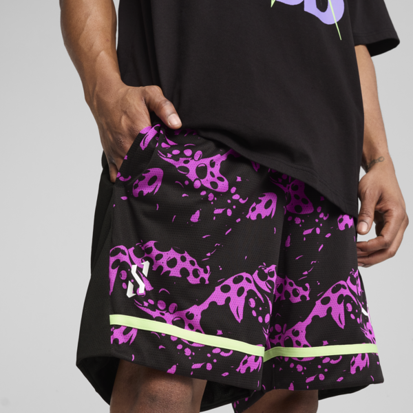 Scoot Purple Lab Men's Basketball Shorts, PUMA Black-Lavender Alert-Pure Magenta, large-ZAF